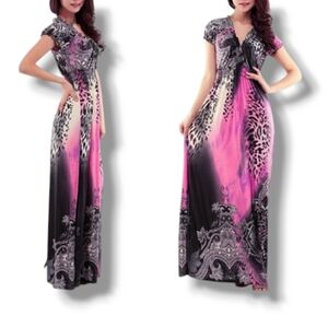 NWOT! TOP TIER STYLE Boutique Boho Chic Leopard Paisley  Print Maxi Dress 2